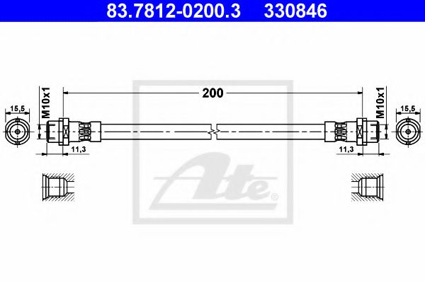 ATE 83.7812-0200.3 Тормозной шланг для AUDI 90 (Ауди 90) ATE 83.7812-0200.3 Тормозной шланг для AUDI 90 (Ауди 90)
