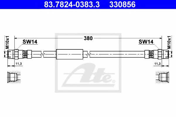ATE 83.7824-0383.3 Тормозной шланг для VOLKSWAGEN T3 CARAVELLE (Фольксваген Т3 cараvэллэ) ATE 83.7824-0383.3 Тормозной шланг для VOLKSWAGEN T3 CARAVELLE (Фольксваген Т3 cараvэллэ)