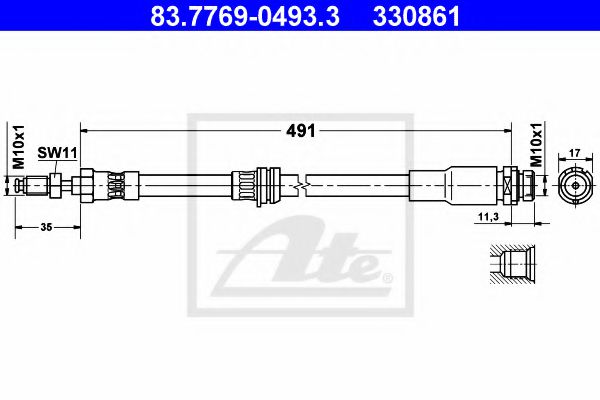 ATE 83.7769-0493.3 Тормозной шланг для FORD FUSION (Форд Фьюжн) ATE 83.7769-0493.3 Тормозной шланг для FORD FUSION (Форд Фьюжн)