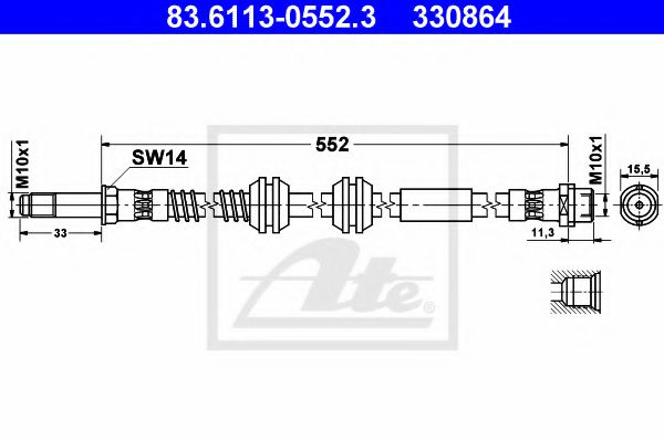 ATE 83.6113-0552.3 Тормозной шланг для VOLKSWAGEN T5 MULTIVAN (Фольксваген T5 мультиван) ATE 83.6113-0552.3 Тормозной шланг для VOLKSWAGEN T5 MULTIVAN (Фольксваген T5 мультиван)