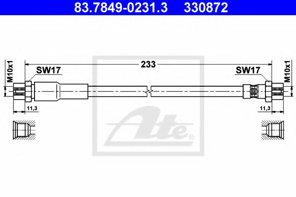 ATE 83.7849-0231.3 Тормозной шланг для VOLKSWAGEN JETTA V III (Фольксваген Джетта 5 3) ATE 83.7849-0231.3 Тормозной шланг для VOLKSWAGEN JETTA V III (Фольксваген Джетта 5 3)
