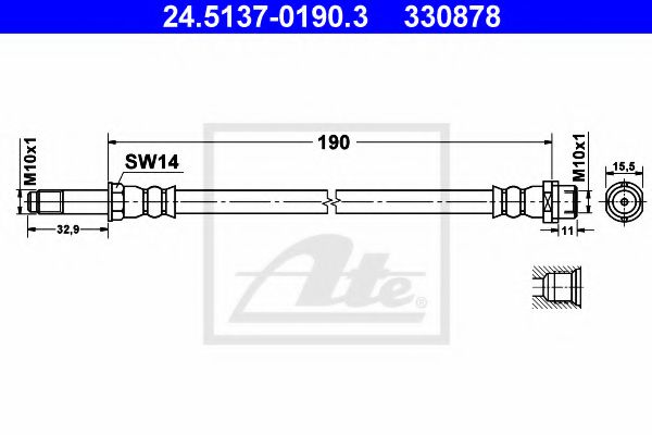 ATE 24.5137-0190.3 Тормозной шланг для VOLKSWAGEN T5 MULTIVAN (Фольксваген T5 мультиван) ATE 24.5137-0190.3 Тормозной шланг для VOLKSWAGEN T5 MULTIVAN (Фольксваген T5 мультиван)
