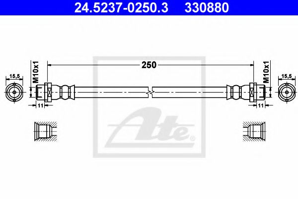 ATE 24.5237-0250.3 Тормозной шланг для VOLKSWAGEN T5 MULTIVAN (Фольксваген T5 мультиван) ATE 24.5237-0250.3 Тормозной шланг для VOLKSWAGEN T5 MULTIVAN (Фольксваген T5 мультиван)