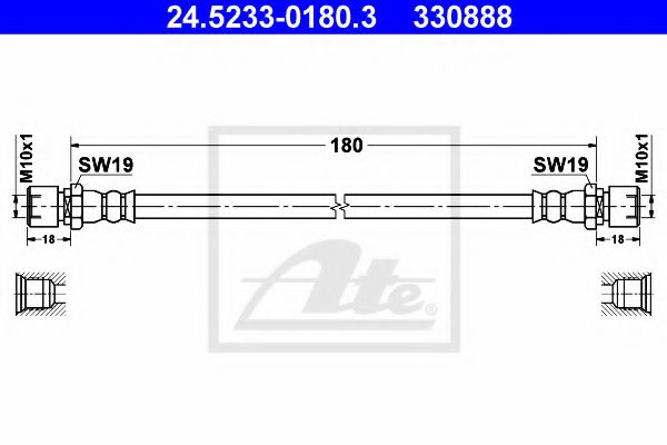 ATE 24.5233-0180.3 Тормозной шланг для DAEWOO LANOS (Дэу Ланос)