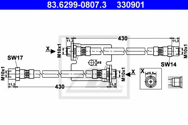 ATE 83.6299-0807.3 Тормозной шланг для VOLKSWAGEN CADDY I (Фольксваген Cаддъ и) ATE 83.6299-0807.3 Тормозной шланг для VOLKSWAGEN CADDY I (Фольксваген Cаддъ и)
