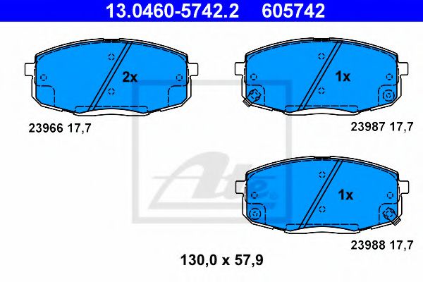 ATE 13.0460-5742.2 Тормозные колодки для KIA FORTE II (Киа Фортэ 2) ATE 13.0460-5742.2 Тормозные колодки для KIA FORTE II (Киа Фортэ 2)