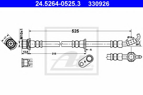 ATE 24.5264-0525.3 Тормозной шланг для TOYOTA CARINA E (Тойота/тоета Карина е) ATE 24.5264-0525.3 Тормозной шланг для TOYOTA CARINA E (Тойота/тоета Карина е)
