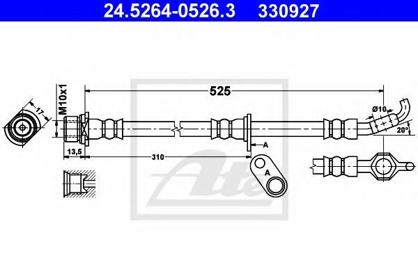 ATE 24.5264-0526.3 Тормозной шланг для TOYOTA CARINA E (Тойота/тоета Карина е) ATE 24.5264-0526.3 Тормозной шланг для TOYOTA CARINA E (Тойота/тоета Карина е)
