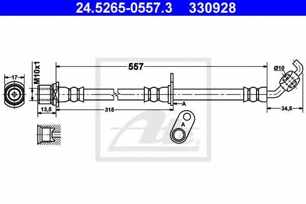 ATE 24.5265-0557.3 Тормозной шланг для TOYOTA RAV 4 II (Тойота/тоета Рав 4 2) ATE 24.5265-0557.3 Тормозной шланг для TOYOTA RAV 4 II (Тойота/тоета Рав 4 2)