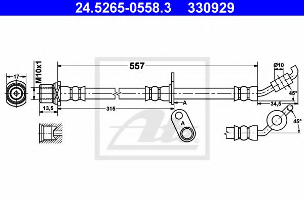 ATE 24.5265-0558.3 Тормозной шланг для TOYOTA RAV 4 II (Тойота/тоета Рав 4 2) ATE 24.5265-0558.3 Тормозной шланг для TOYOTA RAV 4 II (Тойота/тоета Рав 4 2)