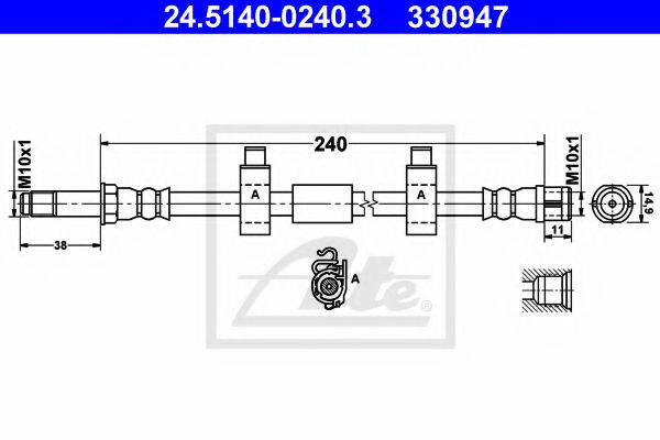 ATE 24.5140-0240.3 Тормозной шланг для VOLKSWAGEN T5 MULTIVAN (Фольксваген T5 мультиван) ATE 24.5140-0240.3 Тормозной шланг для VOLKSWAGEN T5 MULTIVAN (Фольксваген T5 мультиван)