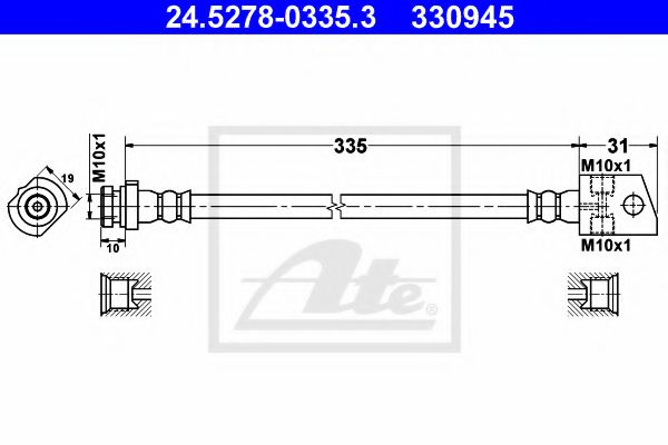 ATE 24.5278-0335.3 Тормозной шланг для OPEL FRONTERA B (Опель Фронтера б) ATE 24.5278-0335.3 Тормозной шланг для OPEL FRONTERA B (Опель Фронтера б)
