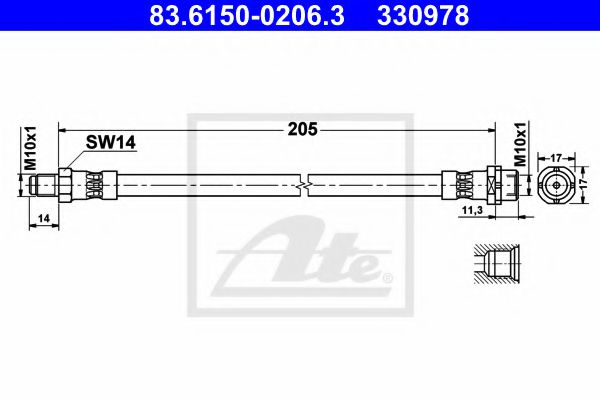 ATE 83.6150-0206.3 Тормозной шланг для BMW (Бмв) ATE 83.6150-0206.3 Тормозной шланг для BMW (Бмв)