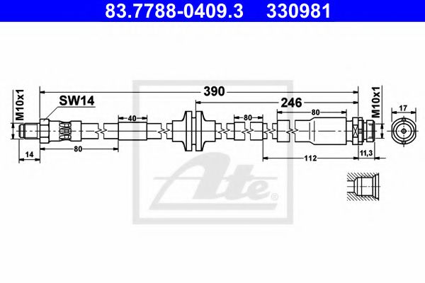 ATE 83.7788-0409.3 Тормозной шланг для FORD (Форд) ATE 83.7788-0409.3 Тормозной шланг для FORD (Форд)