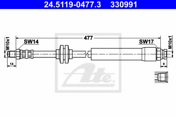 ATE 24.5119-0477.3 Тормозной шланг для FIAT PANDA (Фиат Панда) ATE 24.5119-0477.3 Тормозной шланг для FIAT PANDA (Фиат Панда)