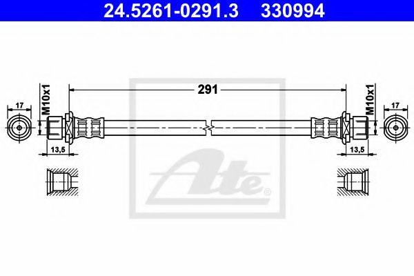 ATE 24.5261-0291.3 Тормозной шланг для TOYOTA YARIS VERSO (Тойота/тоета Ярис версо) ATE 24.5261-0291.3 Тормозной шланг для TOYOTA YARIS VERSO (Тойота/тоета Ярис версо)