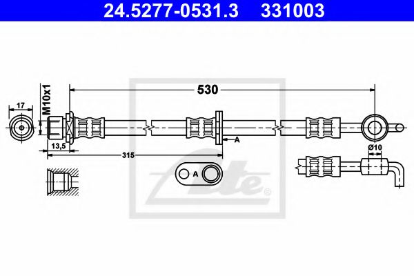 ATE 24.5277-0531.3 Тормозной шланг для TOYOTA YARIS VERSO (Тойота/тоета Ярис версо) ATE 24.5277-0531.3 Тормозной шланг для TOYOTA YARIS VERSO (Тойота/тоета Ярис версо)