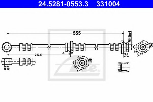 ATE 24.5281-0553.3 Тормозной шланг для NISSAN (Ниссан) ATE 24.5281-0553.3 Тормозной шланг для NISSAN (Ниссан)
