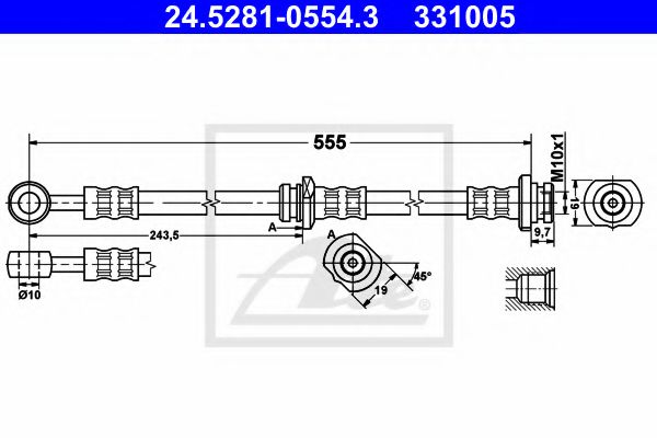 ATE 24.5281-0554.3 Тормозной шланг для NISSAN (Ниссан) ATE 24.5281-0554.3 Тормозной шланг для NISSAN (Ниссан)