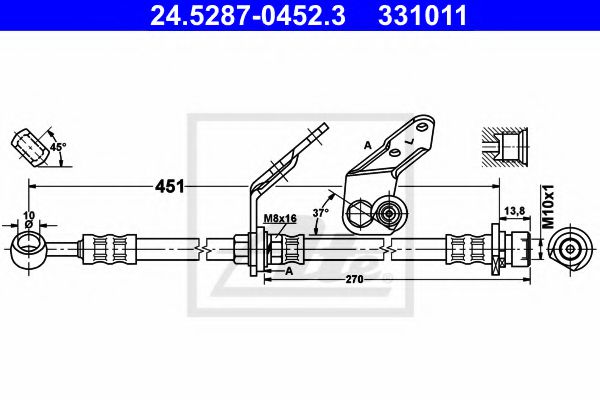 ATE 24.5287-0452.3 Тормозной шланг для HONDA ACCORD VII (Хонда Аккорд 7) ATE 24.5287-0452.3 Тормозной шланг для HONDA ACCORD VII (Хонда Аккорд 7)