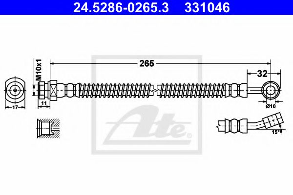 ATE 24.5286-0265.3 Тормозной шланг для KIA PICANTO (Киа Пиканто) ATE 24.5286-0265.3 Тормозной шланг для KIA PICANTO (Киа Пиканто)