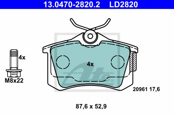 ATE 13.0470-2820.2 Тормозные колодки для SEAT ALTEA (Сеат Алтэа) ATE 13.0470-2820.2 Тормозные колодки для SEAT ALTEA (Сеат Алтэа)