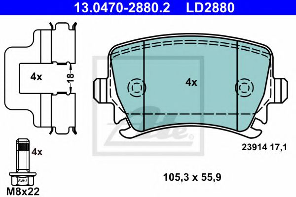 ATE 13.0470-2880.2 Тормозные колодки для SEAT ALTEA (Сеат Алтэа) ATE 13.0470-2880.2 Тормозные колодки для SEAT ALTEA (Сеат Алтэа)