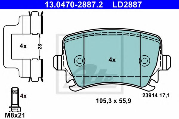 ATE 13.0470-2887.2 Тормозные колодки для VOLKSWAGEN PASSAT CC (Фольксваген Пассат сс) ATE 13.0470-2887.2 Тормозные колодки для VOLKSWAGEN PASSAT CC (Фольксваген Пассат сс)
