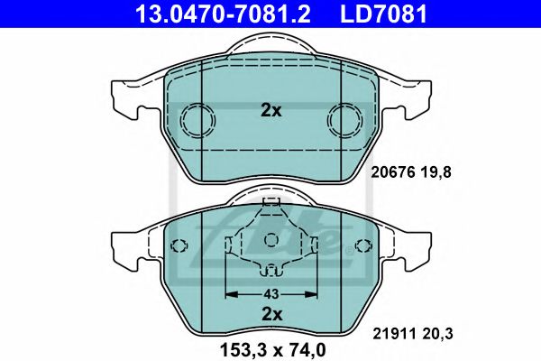 ATE 13.0470-7081.2 Тормозные колодки для AUDI TT (Ауди Тт) ATE 13.0470-7081.2 Тормозные колодки для AUDI TT (Ауди Тт)