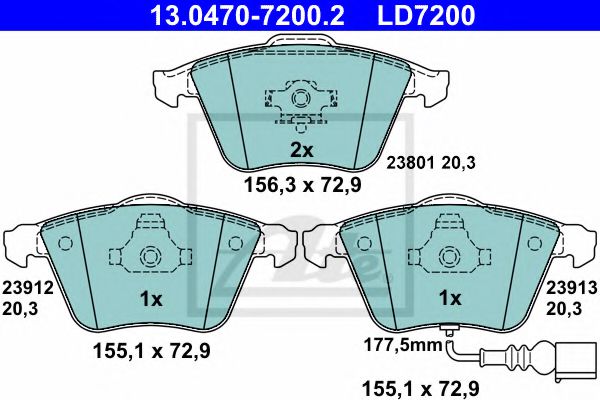ATE 13.0470-7200.2 Тормозные колодки для SKODA SUPERB (Шкода Суперб) ATE 13.0470-7200.2 Тормозные колодки для SKODA SUPERB (Шкода Суперб)