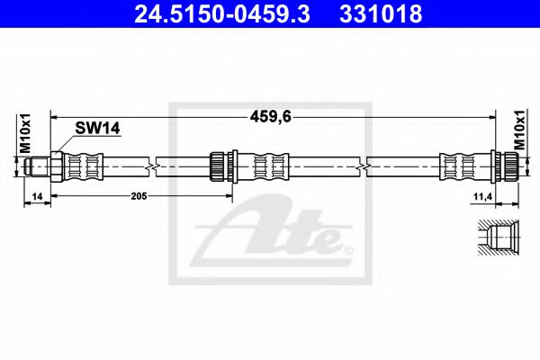 ATE 24.5150-0459.3 Тормозной шланг для MITSUBISHI COLT VI (Митсубиши/митсубиси Кольт 6) ATE 24.5150-0459.3 Тормозной шланг для MITSUBISHI COLT VI (Митсубиши/митсубиси Кольт 6)