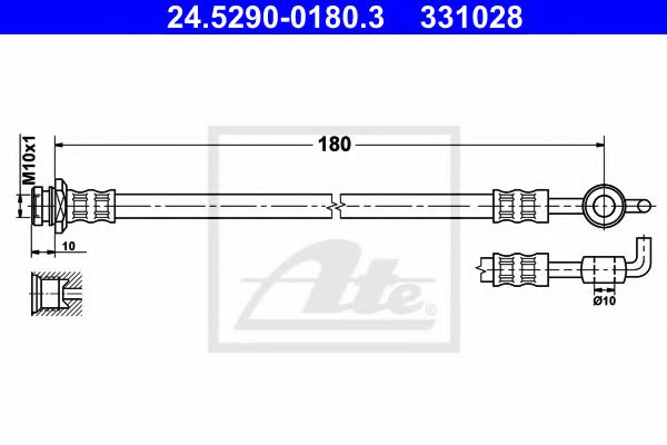 ATE 24.5290-0180.3 Тормозной шланг для OPEL FRONTERA B (Опель Фронтера б) ATE 24.5290-0180.3 Тормозной шланг для OPEL FRONTERA B (Опель Фронтера б)