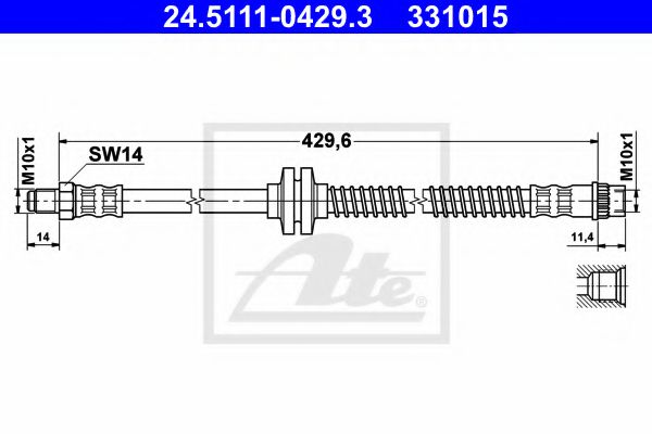 ATE 24.5111-0429.3 Тормозной шланг для RENAULT MEGANE II ER (Рено Меган 2 ер) ATE 24.5111-0429.3 Тормозной шланг для RENAULT MEGANE II ER (Рено Меган 2 ер)
