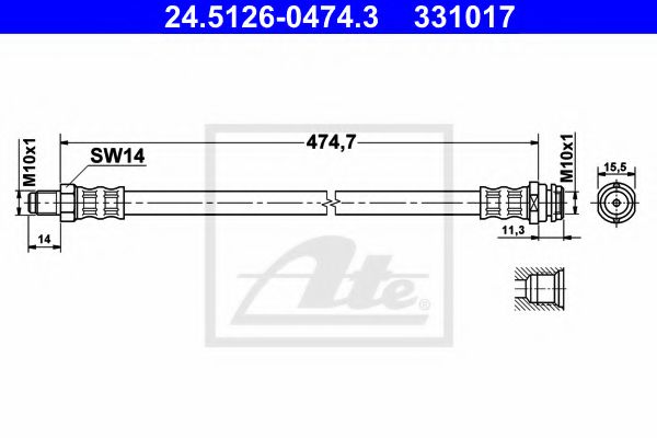 ATE 24.5126-0474.3 Тормозной шланг для MERCEDES-BENZ A-CLASS (Мэрcэдэс-бэнз А класс) ATE 24.5126-0474.3 Тормозной шланг для MERCEDES-BENZ A-CLASS (Мэрcэдэс-бэнз А класс)