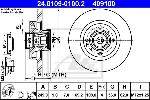 ATE 24.0109-0100.2 Тормозной диск для PEUGEOT 207 (Пежо 207) ATE 24.0109-0100.2 Тормозной диск для PEUGEOT 207 (Пежо 207)