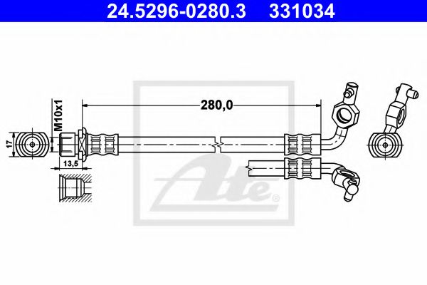 ATE 24.5296-0280.3 Тормозной шланг для TOYOTA RAV 4 II (Тойота/тоета Рав 4 2) ATE 24.5296-0280.3 Тормозной шланг для TOYOTA RAV 4 II (Тойота/тоета Рав 4 2)
