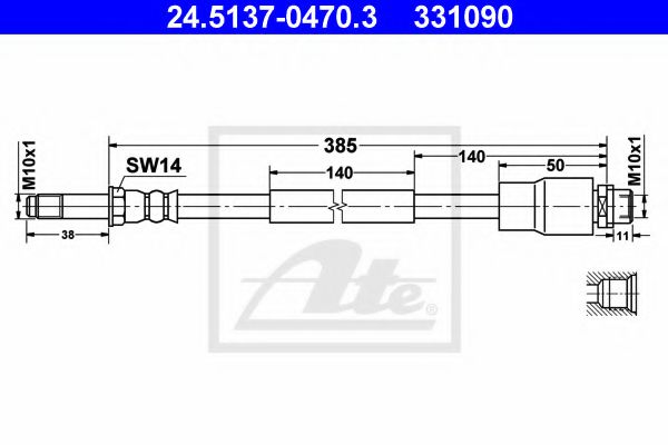 ATE 24.5137-0470.3 Тормозной шланг для MERCEDES-BENZ SPRINTER 4,6-T (Мэрcэдэс-бэнз Спринтэр 4,6-т) ATE 24.5137-0470.3 Тормозной шланг для MERCEDES-BENZ SPRINTER 4,6-T (Мэрcэдэс-бэнз Спринтэр 4,6-т)