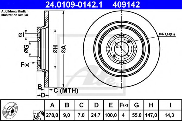 ATE 24.0109-0142.1 Тормозной диск для TOYOTA YARIS (Тойота/тоета Ярис) ATE 24.0109-0142.1 Тормозной диск для TOYOTA YARIS (Тойота/тоета Ярис)