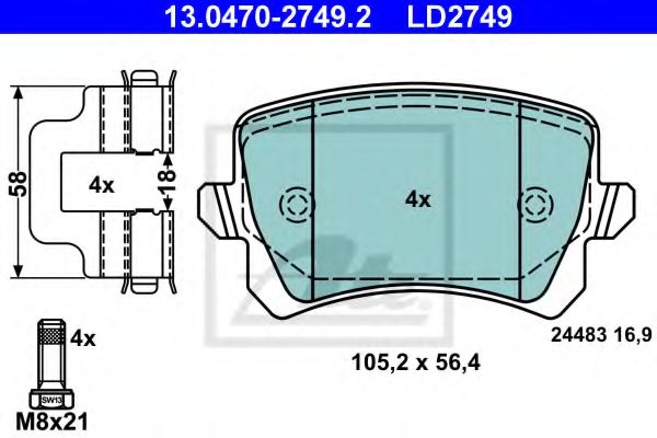 ATE 13.0470-2749.2 Тормозные колодки для VOLKSWAGEN BORA / JETTA V (1K5), GOLF V Variant (1K5), JETTA V (1K5), VENTO V (1K5) 1.4 TSI ATE 13.0470-2749.2 Тормозные колодки для VOLKSWAGEN BORA / JETTA V (1K5), GOLF V Variant (1K5), JETTA V (1K5), VENTO V (1K5) 1.4 TSI