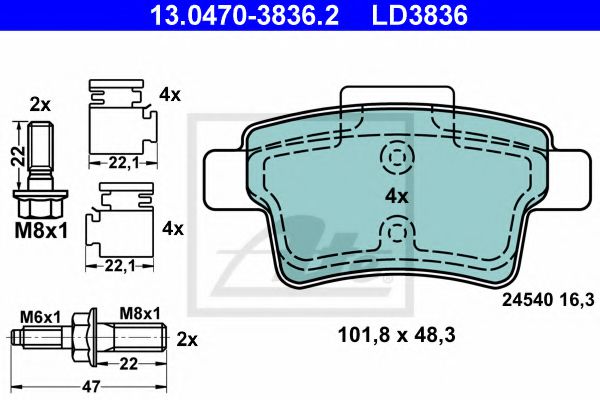 ATE 13.0470-3836.2 Тормозные колодки для CITROËN C4 PICASSO I (CитроËн С4 пикассо 1) ATE 13.0470-3836.2 Тормозные колодки для CITROËN C4 PICASSO I (CитроËн С4 пикассо 1)