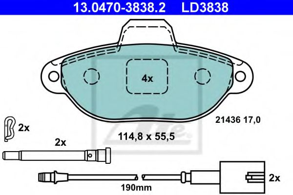 ATE 13.0470-3838.2 Тормозные колодки для FIAT 500 (Фиат 500) ATE 13.0470-3838.2 Тормозные колодки для FIAT 500 (Фиат 500)