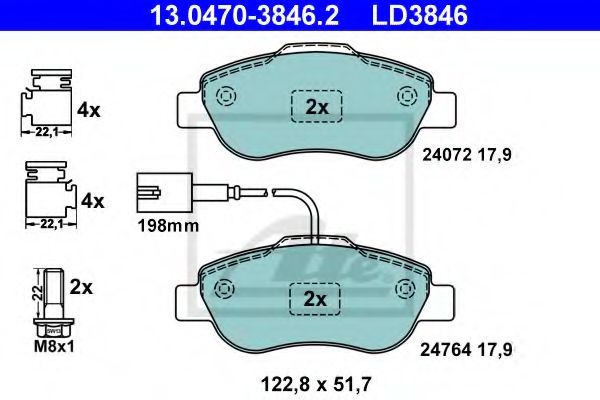 ATE 13.0470-3846.2 Тормозные колодки для FIAT 500 C (Фиат 500 c) ATE 13.0470-3846.2 Тормозные колодки для FIAT 500 C (Фиат 500 c)