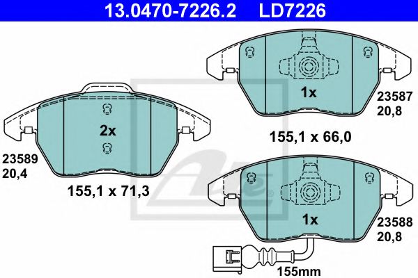 ATE 13.0470-7226.2 Тормозные колодки для AUDI TT (Ауди Тт) ATE 13.0470-7226.2 Тормозные колодки для AUDI TT (Ауди Тт)
