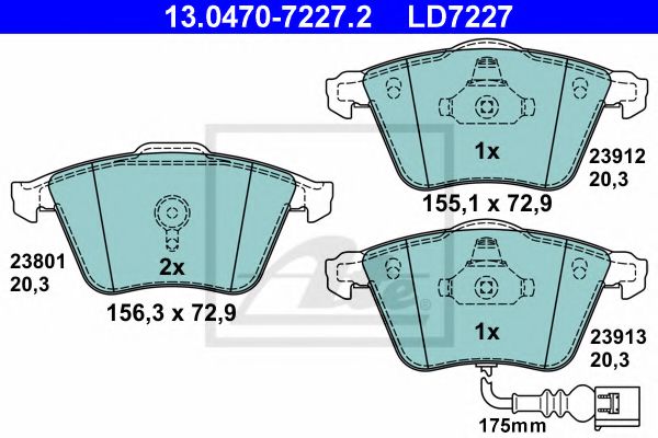 ATE 13.0470-7227.2 Тормозные колодки для AUDI TT (Ауди Тт) ATE 13.0470-7227.2 Тормозные колодки для AUDI TT (Ауди Тт)