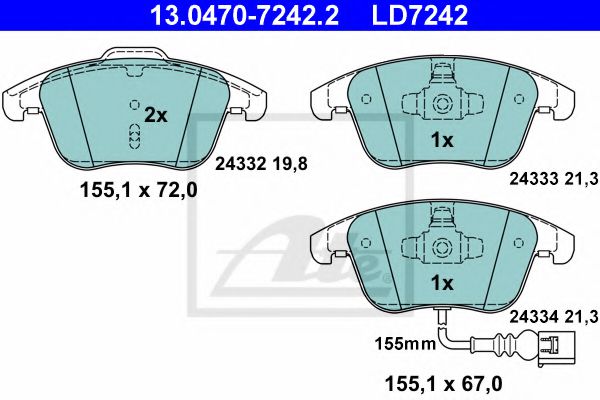 ATE 13.0470-7242.2 Тормозные колодки для VOLKSWAGEN (Фольксваген) ATE 13.0470-7242.2 Тормозные колодки для VOLKSWAGEN (Фольксваген)
