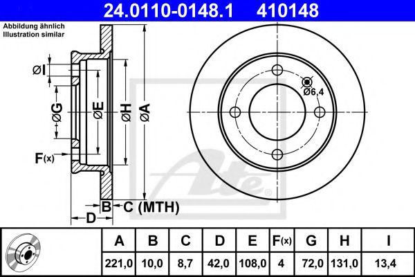 ATE 24.0110-0148.1 Тормозной диск для FORD FIESTA (Форд Фиэста) ATE 24.0110-0148.1 Тормозной диск для FORD FIESTA (Форд Фиэста)