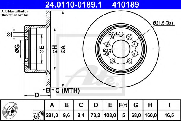 ATE 24.0110-0189.1 Тормозной диск для VOLVO 960 (Вольво 960) ATE 24.0110-0189.1 Тормозной диск для VOLVO 960 (Вольво 960)