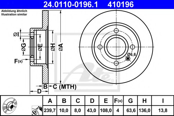 ATE 24.0110-0196.1 Тормозной диск для FORD FIESTA (Форд Фиэста) ATE 24.0110-0196.1 Тормозной диск для FORD FIESTA (Форд Фиэста)