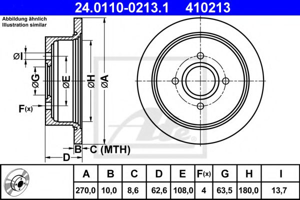 ATE 24.0110-0213.1 Тормозной диск для FORD (Форд) ATE 24.0110-0213.1 Тормозной диск для FORD (Форд)