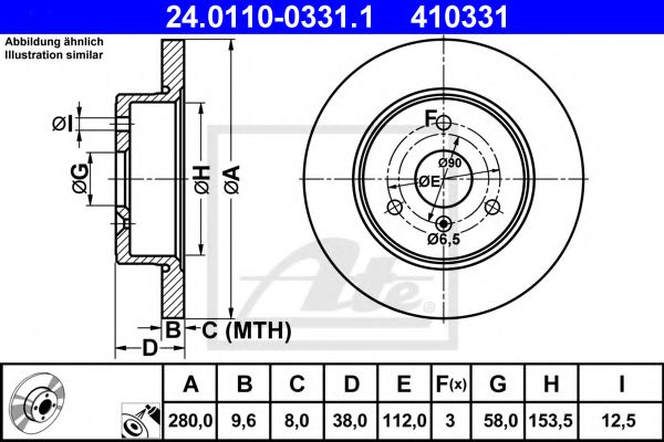 ATE 24.0110-0331.1 Тормозной диск для SMART (Смарт) ATE 24.0110-0331.1 Тормозной диск для SMART (Смарт)